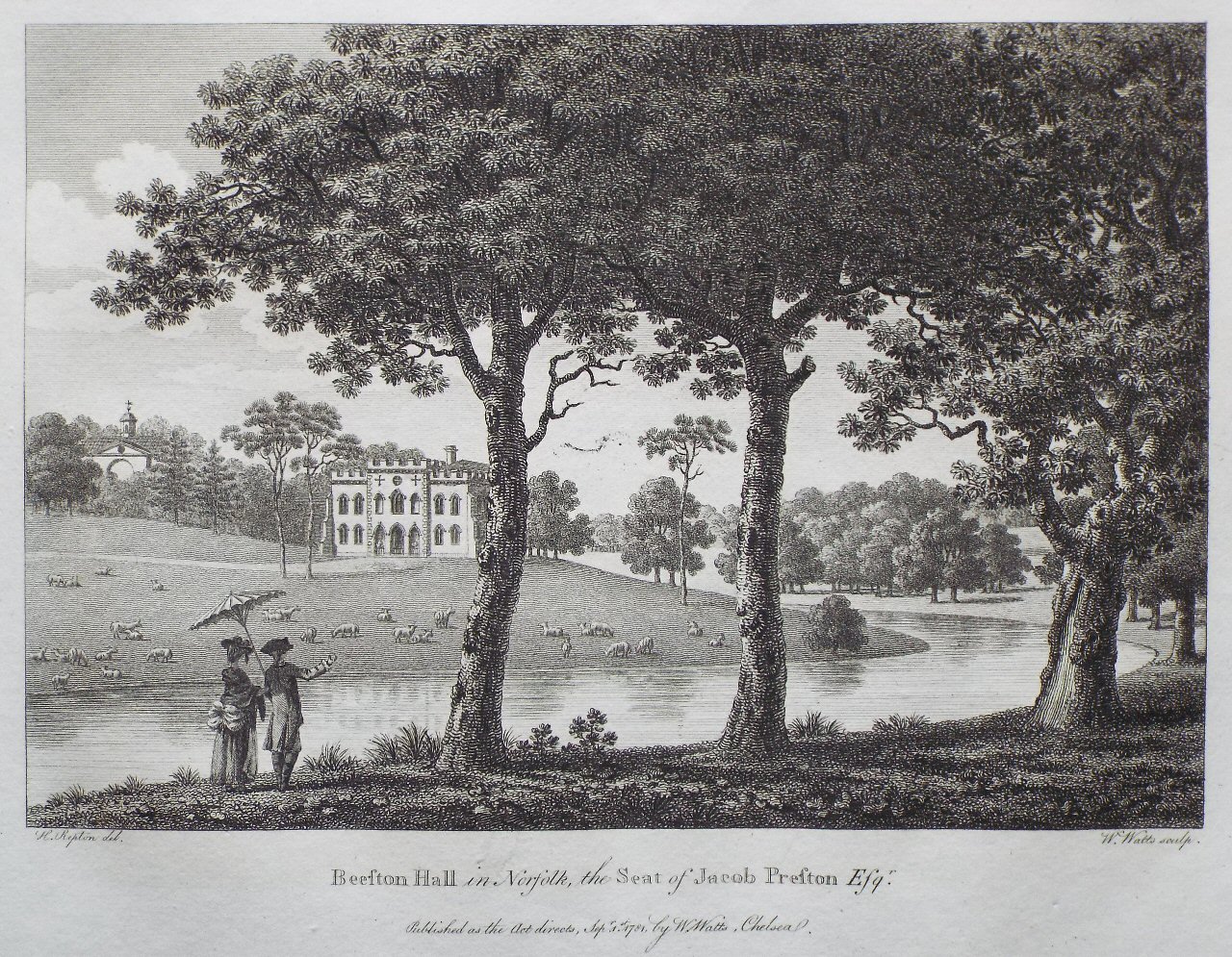 Print - Beeston Hall in Norfolk, the Seat of Jacob Preston Esqr. - Watts
